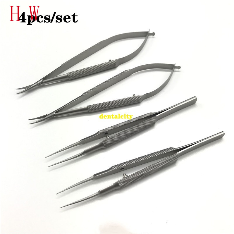 4 ชิ้น/เซ็ต Ophthalmic microsurgical 12.5 ซม.กรรไกร + ผู้ถือเข็ม + แหนบสแตนเลสเครื่องมือผ่าตัด¥
