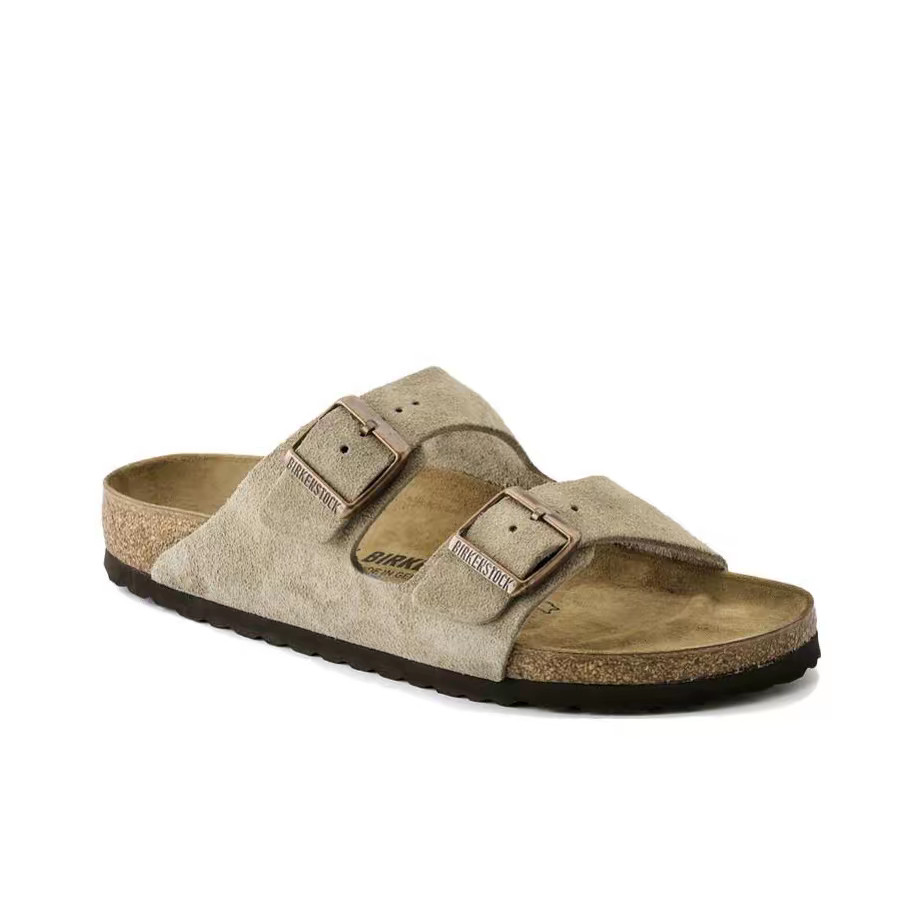 รองเท้าแตะ BIRKENSTOCK  Soft Sole ใหม่พร้อมหัวเข็มขัดกระดุมสองแถวฝ้าและพื้นผิวหนังกํามะหยี่ย้อนยุค