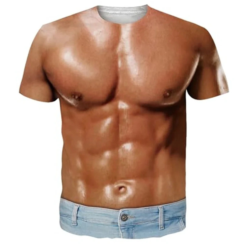 ตลก 3d ปลอม Abs T เสื้อสําหรับชาย Hairy กล้ามเนื้อหน้าอกกราฟิกแขนสั้นคอสเพลย์เครื่องแต่งกายแปลกเซ็กซี่ขนาดใหญ่ Tee T เสื้อ