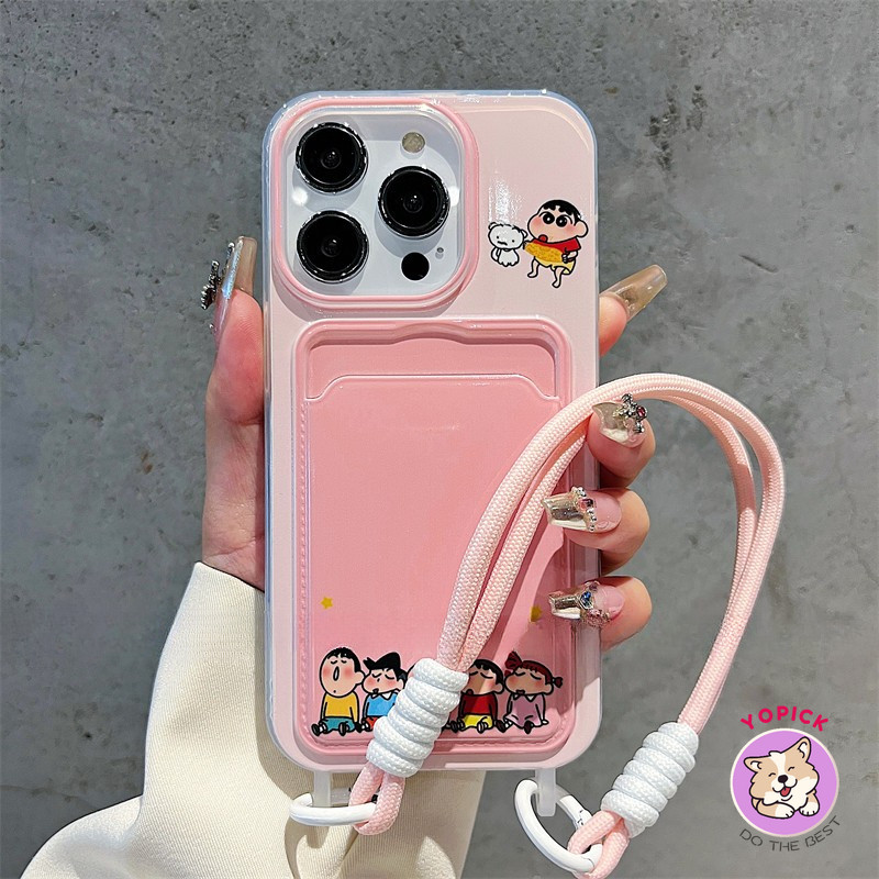 สําหรับiphone 11 12 13Pro Max 14Plus 15 16 Pro XR XS Max 7 8 Plus SE2020 โทรศัพท์การ์ตูนCrayon Shin-ChanสําหรับIPhone 16Pro Maxนุ่มสาวเชือกGKB
