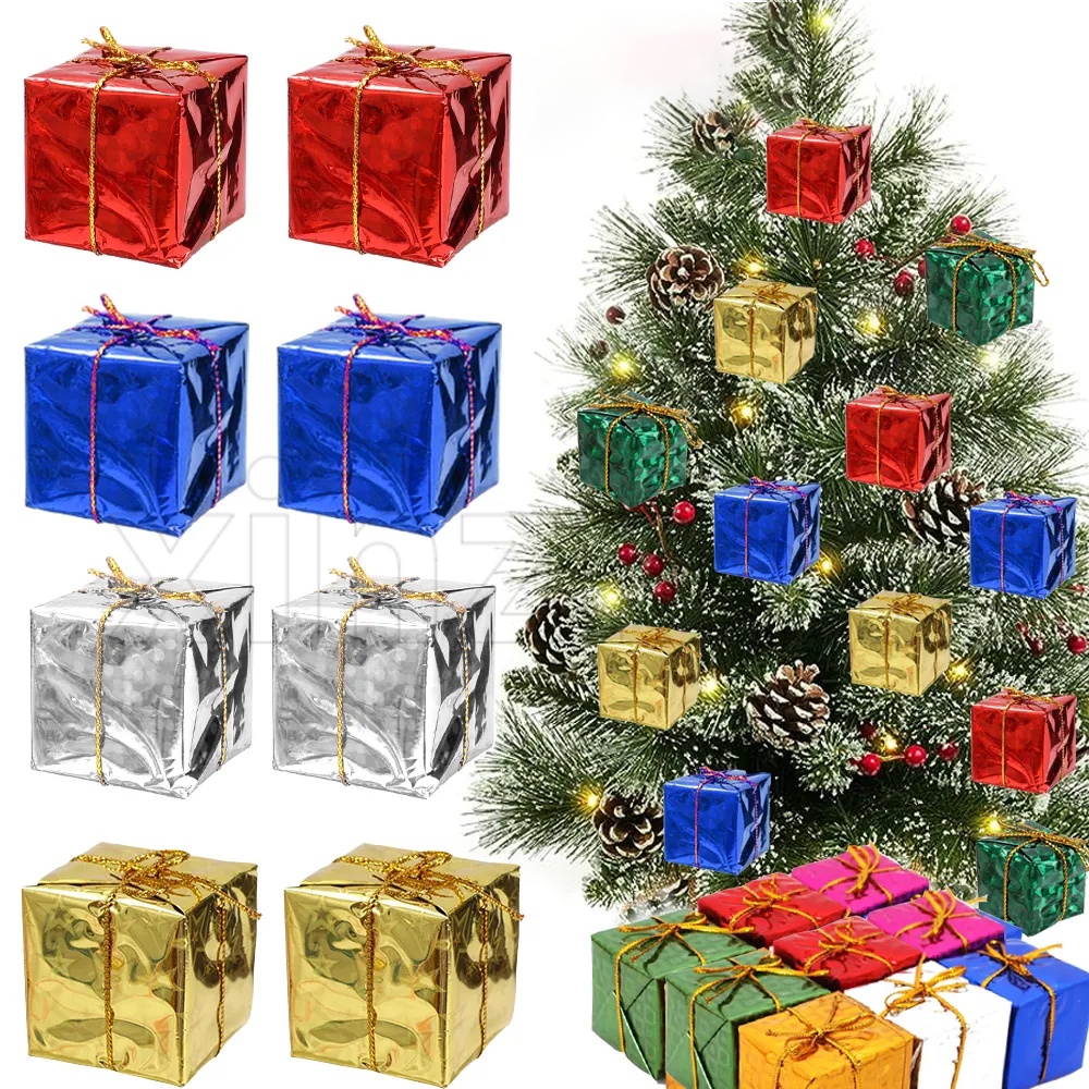 จี้กล่องขนม รูปกล่องของขวัญคริสต์มาส ขนาดเล็ก สําหรับแขวนตกแต่งต้นคริสต์มาส เทศกาลปีใหม่
