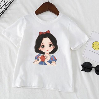 Kawaii เสื้อยืดแขนสั้น พิมพ์ลายการ์ตูนเจ้าหญิงนางเงือก สโนว์ไวท์ แฟชั่นฤดูร้อน สําหรับเด็กผู้หญิง อายุ 1-12 ปี