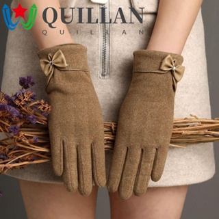 Quillan ถุงมือขี่จักรยาน กลางแจ้ง ยืดหยุ่น น่ารัก โบว์ ถุงมือขับรถ ถุงมืออุ่น ถุงมือเต็มนิ้ว