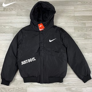 Nike ของแท้ 100% JUST DO IT Down เสื้อแจ็กเก็ต มีฮู้ด กันลม พลัสไซซ์ แฟชั่นฤดูหนาว สําหรับผู้ชาย ผู้หญิง