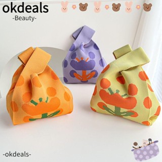 Okdeals กระเป๋าถือ ผ้าถัก ทรงโท้ท ลายดอกไม้ ความจุสูง แฟชั่นสําหรับผู้หญิง