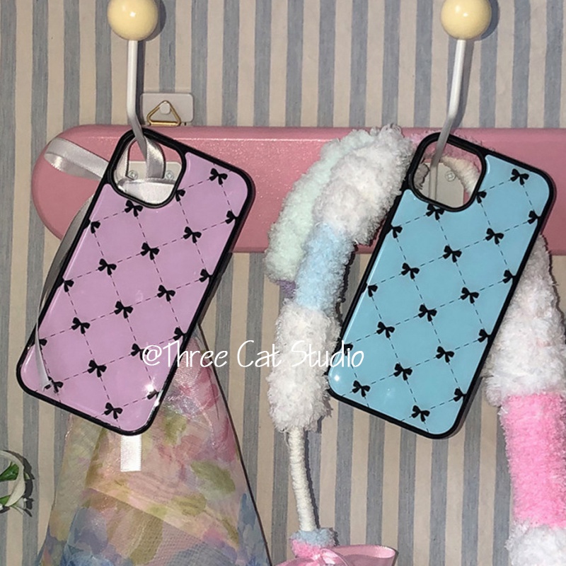 เคสโทรศัพท์มือถือ แบบแข็ง ขอบนิ่ม ประดับโบว์ สีชมพู สไตล์เกาหลี สําหรับ 15pro 13promax 13 12 11 xsmax xr