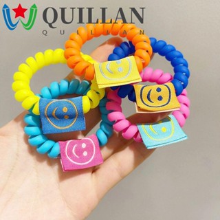 Quillan ยางรัดผม ลายหน้ายิ้ม สไตล์เกาหลี หวานแหวว ไม่ซ้ําใคร เครื่องประดับผม สําหรับเด็กผู้หญิง ลวดโทรศัพท์ ที่จับผมหางม้า ฝ้า หน้ายิ้ม