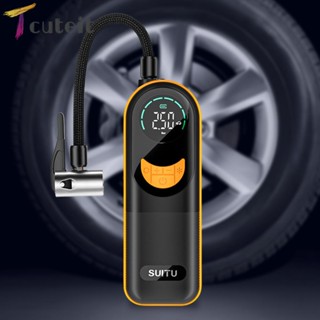 Tcuteit เครื่องปั๊มลมยางรถยนต์ แบบมือถือ 2x2000mAh สําหรับยางรถยนต์ รถจักรยานยนต์ และจักรยาน