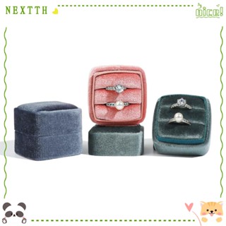 Nextth กล่องเก็บเครื่องประดับ แหวนคู่ กํามะหยี่ แบบพกพา พร้อมฝาปิด ถอดออกได้