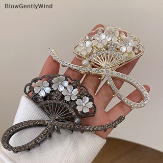 Blowgentlywind กิ๊บติดผมหางม้า รูปพัด ดอกไม้ ประดับพลอยเทียม ขนาดใหญ่ สไตล์วินเทจ สําหรับเด็กผู้หญิง