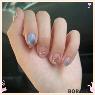 Borag เล็บปลอม ออโรร่า สีม่วง รอบสั้น เล็บปลอมแฟชั่น ประกาย สีชมพู สีขาว ฝรั่งเศส เต็มรูปแบบ เล็บสําหรับร้านเสริมสวย