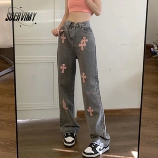 SOERVIMY  กางเกงขายาว กางเกงยีสน์ผู้หญิง ทรงหลวม ๆ ตรง Retro Hip Hop Pants 2023 NEW Style  fashion สวย พิเศษ ทันสมัย A27L0E4 36Z230909