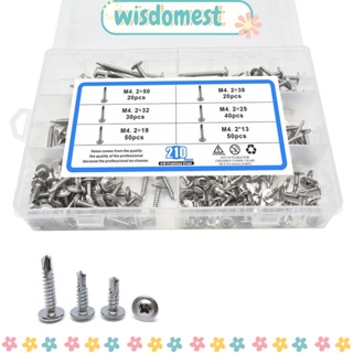 Wisdomest สกรูสเตนเลส M4.2 หัวแบน สีเงิน สําหรับงานไม้ 210 ชิ้น