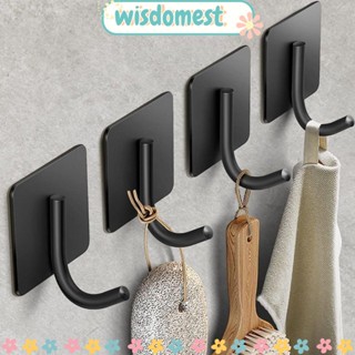 Wisdomest ตะขอสเตนเลส มีกาวในตัว 1.7*1.7 นิ้ว ทนทาน สีดํา สําหรับห้องครัว 4 ชิ้น