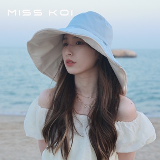 Misskoi [พร้อมส่ง] หมวกบักเก็ต ผ้าเรยอน กันแดด ป้องกันรังสีอัลตราไวโอเลต เข้ากับทุกการแต่งกาย แฟชั่นฤดูร้อน สําหรับผู้หญิง