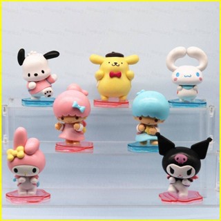 ใหม่ ฟิกเกอร์ Sanrio Action Figure Animals Backpack Series Kuromi Melody Cinnamoroll Pachacco Twins Purin ของเล่นสําหรับเด็ก 7 ชิ้น