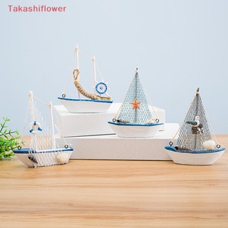 (Takashiflower) เรือใบไม้ ขนาดเล็ก สไตล์เมดิเตอร์เรเนียน สีฟ้า สําหรับตกแต่งบ้าน