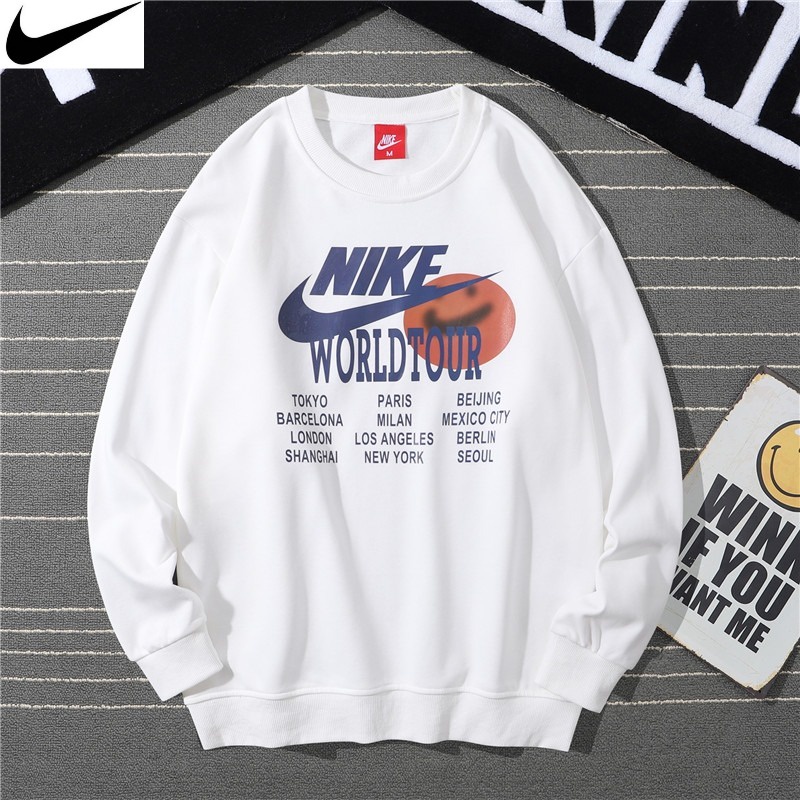 [ขายดี พร้อมส่ง] Nike เสื้อกันหนาวลําลอง แขนยาว คอกลม พิมพ์ลาย ของแท้ 100% แฟชั่นสําหรับผู้ชาย และผู