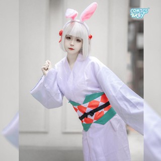 Onmyoji cosplay Costume คอสเพลย์ชุดกิโมโนอะนิเมะกระต่ายหูคลุม  Kimono Full Set Anime  Rabbit Ears Headdress Clogs 阴阳师山兔