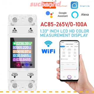 Suchenhd สวิตช์อัจฉริยะดิจิทัล AC 220V 110V 100A Tuya WIFI Din Rail Energy Meter, Electricity Remote Control Single-phase Volt Amp Kwh Factor Factor Meter Home