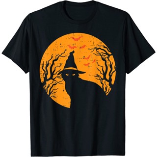 Black Cat Witch Full Moon Vintage Halloween Men Women Kids T-shirt