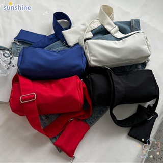 Ssunshine กระเป๋าสะพายไหล่ กระเป๋าถือ ผ้าไนล่อน สีพื้น ความจุขนาดใหญ่ สําหรับเด็กผู้หญิง