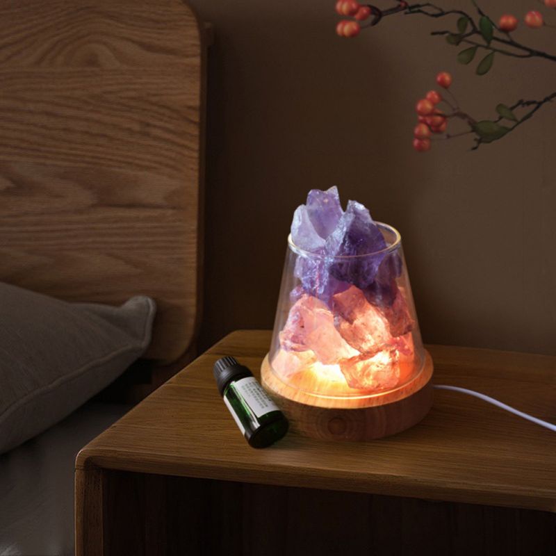 Crystal Natural Himalayan Salt Lamp Rock USB LED Night Light Table Desktop for Living Room Bedroom Bedside Oil Diffuser