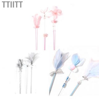 Ttiitt Teaser Wand  Fun Playing PVC Feather Teasing Toy 3Pcs for Kitten