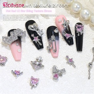 เครื่องประดับเล็บ Starburst Zircon Love Chain Bow สีชมพูเพชรตกแต่งเล็บ [TOP]