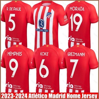 เสื้อกีฬาแขนสั้น ลายทีม Atletico Madrid HQ1 2023-2024 Griezmann DePaul Morata Memphis Koke พลัสไซซ์ QH1