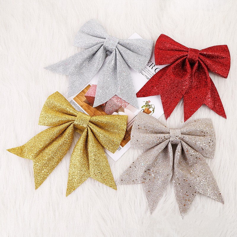 โบว์แขวนตกแต่งต้นคริสต์มาส สีทอง สีเงิน