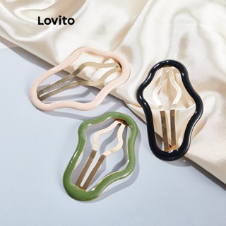 Lovito กิ๊บติดผมโลหะ ทรงอสมมาตร ลําลอง แบบเรียบ สําหรับผู้หญิง L63AD094 (สีชมพูอ่อน/เขียว/ดํา)