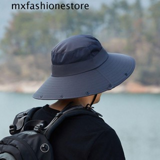 Mxfashione หมวกบักเก็ต ผ้าตาข่าย กันแดด แต่งรูกลวง ขนาดใหญ่ ถอดออกได้ แฟชั่นชาวประมง สําหรับตกปลา กลางแจ้ง