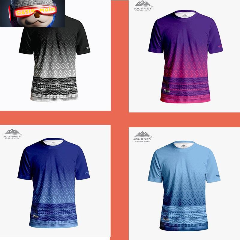 เสื้อยืดลายไทยประยุกต์ "ลายขอ" สีสไลด์ พิมพ์ลายทั้งตัว ผ้าไมโครสปอร์ต ชนิดพิเศษ เบาสบาย ระบายอากาศ สินค้าไทย