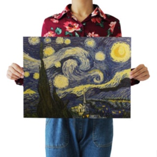 โปสเตอร์กระดาษคราฟท์ ลาย Van Gogh สไตล์เรโทร สําหรับตกแต่งภายใน บาร์ คาเฟ่