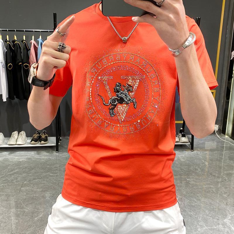 เสื้อยืดแขนสั้นผู้ชาย DIA Hot Diamond Knight V ผ้าฝ้ายระบายอากาศสีเขียวสีฟ้าสีส้มสีขาวด้านบน