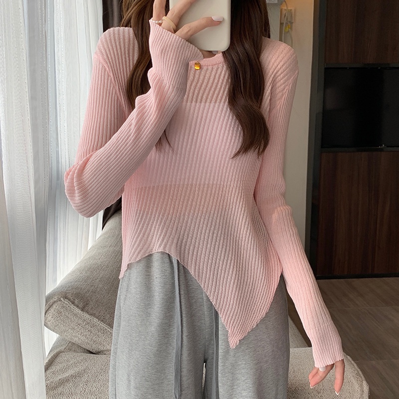 🍓olivia🍓 เสื้อไหมพรมซีทรู แขนยาว ปลายเฉียง  พร้อมส่ง สไตล์เกาหลี #J18 - รูปที่ 7