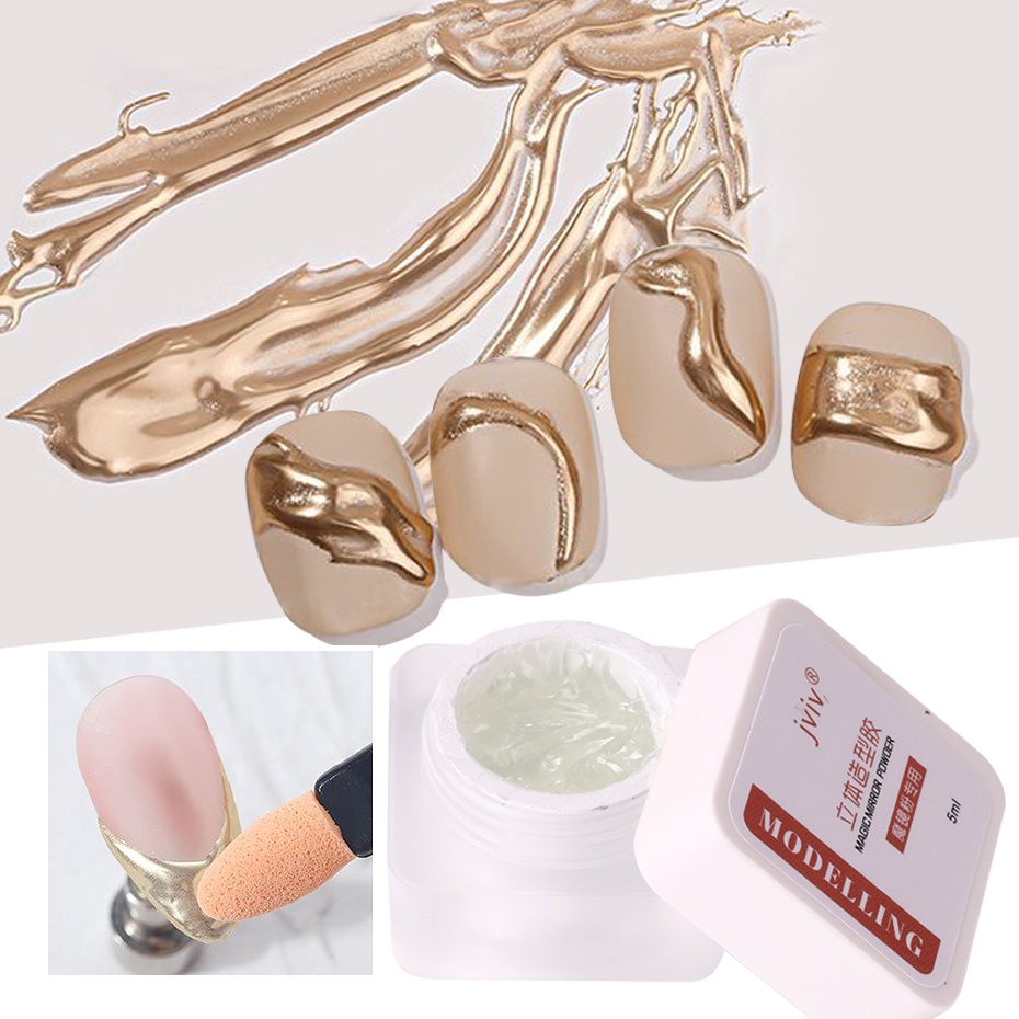 5ml Magic Mirror เล็บการสร้างแบบจําลองเจลใหม่ Semi-solid แกะสลักกาวถูฝุ่นอัญมณีเครื่องมือเล็บ UV Jelly Relief Decor