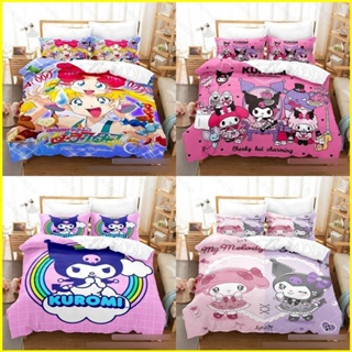 Yb3 ชุดเครื่องนอน ผ้าห่ม ผ้านวม ลาย Hello Kitty Kuromi Pompom Purin 3in1 ซักทําความสะอาดได้ ใส่สบาย BY3