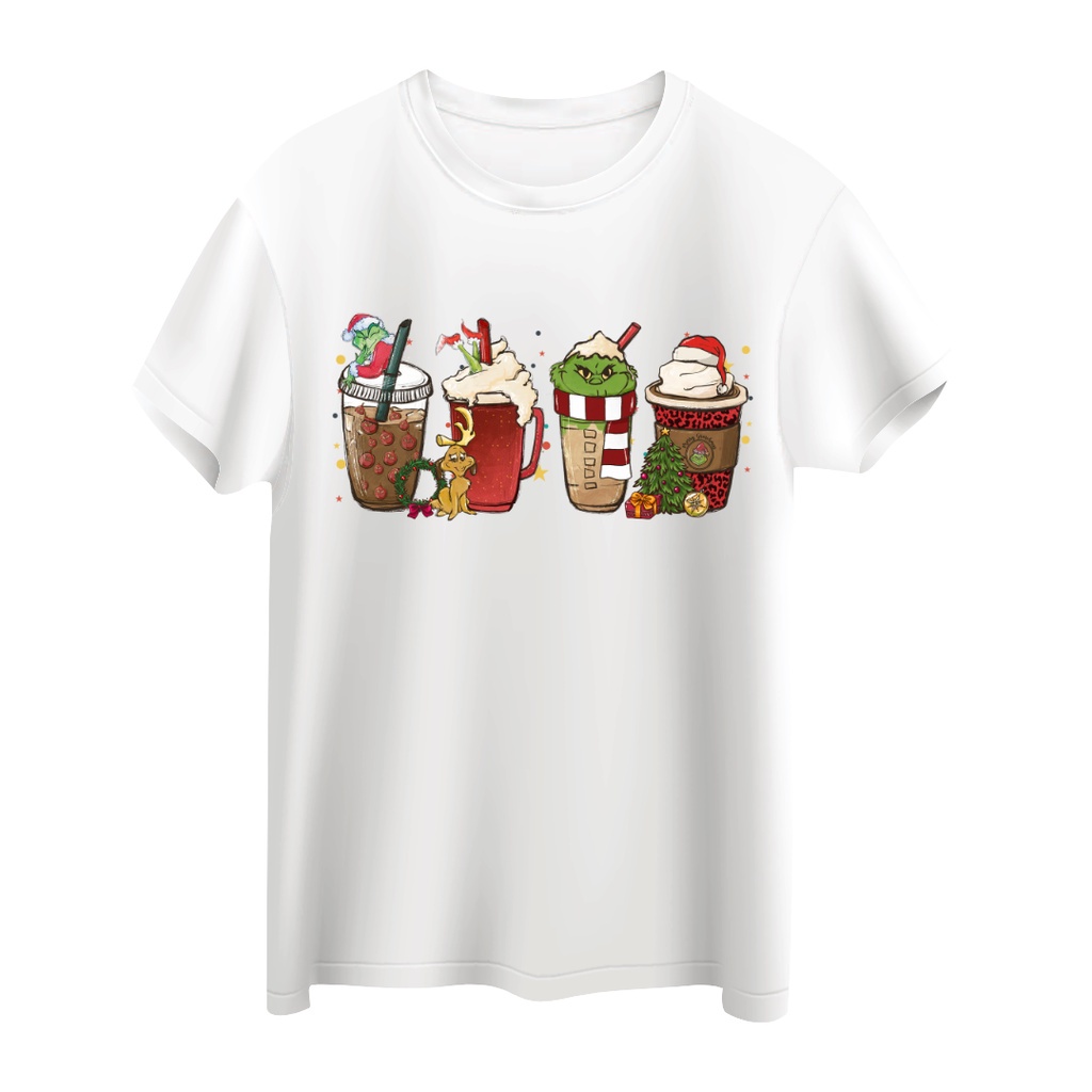 😀 Yuga&Co 100% Cotton Santa Grinch Latte Christmas T-shirt