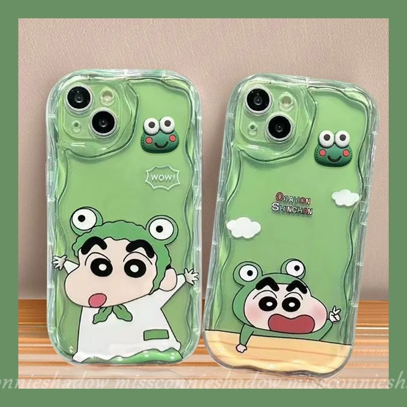 เคสโทรศัพท์มือถือ ขอบโค้ง ลายการ์ตูนชินจัง กบ 3D สําหรับ Redmi 10A 9T 9A 12 A2 A1 12C 10C 10 9 9C NFC Note 8 10 9 11 10s 12 11s Pro Max Poco X5 M3 Mi 12 11 Lite เคสคู่รัก แบบนิ่ม