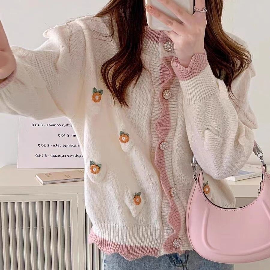 ขายดี เสื้อคาร์ดิแกนแขนยาว คอกลม ผ้าถัก ลายดอกไม้ สามมิติ กระดุมแถวเดียว หลากสี สไตล์เกาหลี เรียบง่าย สําหรับผู้หญิง