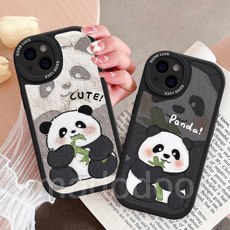 Cute Cartoon Panda bamboo Bear Couple Casing Redmi 12C A1 A2 10 10C 10A 9A 9C 9T Note 12 11 11S 10S 9S 9 Pro 8 7 2022 4G 5G POCO X5 X3 NFC K20 Mi 14 13T 10T Oval Good Luck Lens Airbag Protection Soft Phone Case 1XPN 95