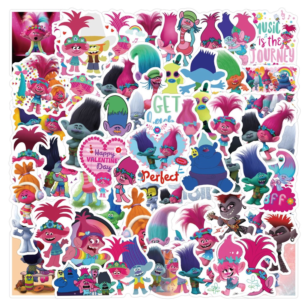สติกเกอร์ PVC ลายการ์ตูนภาพยนตร์ Trolls กันน้ํา มี 60 ชิ้น