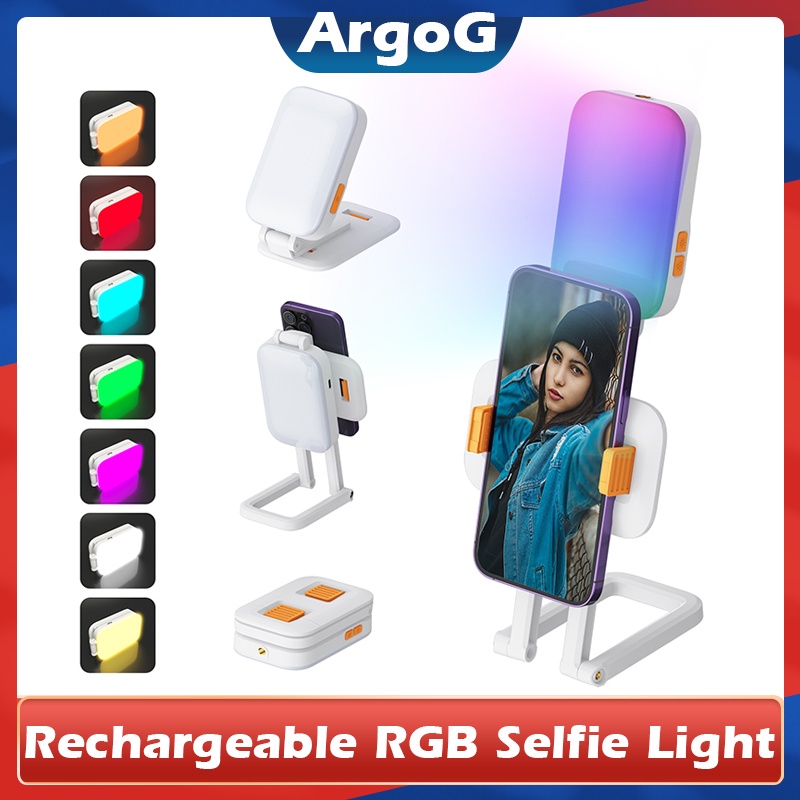 Argog ไฟเซลฟี่ RGB LED แบบพกพา พร้อมแบตเตอรี่ชาร์จ 1000mAh สําหรับเซลฟี่ แต่งหน้า ไลฟ์สด