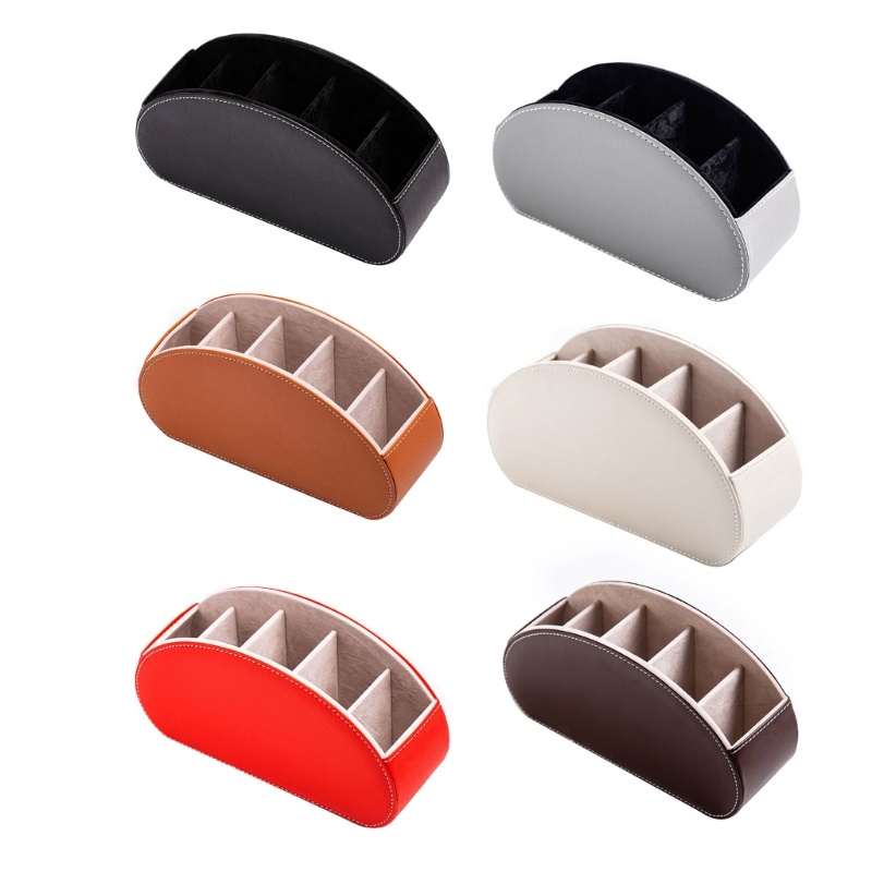 KIN Desktop PU Leathers Organizer 5 Grid Remote Control Holder Brush Storage Holders