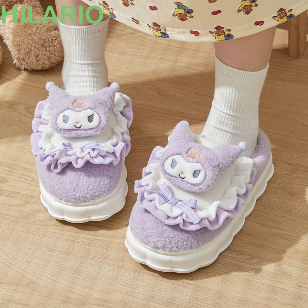 Hilario รองเท้าแตะ ขนปุยนุ่ม อบอุ่น ลายแมว Kuromi KT Cinnamoroll Melody แฟชั่นฤดูหนาว สําหรับผู้หญิง