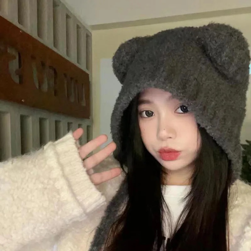 หมวกถัก แต่งหูหมีน้อยน่ารัก ให้ความอบอุ่น แฟชั่นฤดูใบไม้ร่วง และฤดูหนาว สําหรับนักเรียน