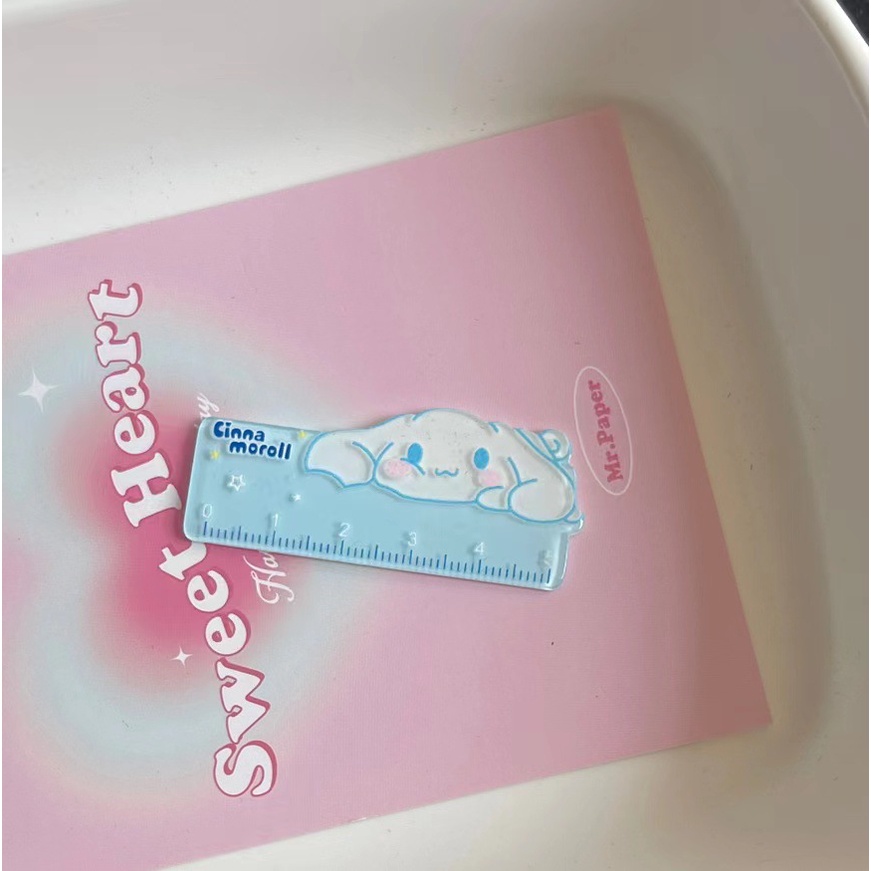 SANRIO ไม้บรรทัดขนาดเล็ก ซานริโอ เครื่องเขียนอะคริลิคนักเรียนการ์ตูนแบบพกพาไม้บรรทัดขนาดเล็กสร้างสรรค์แบบพกพา