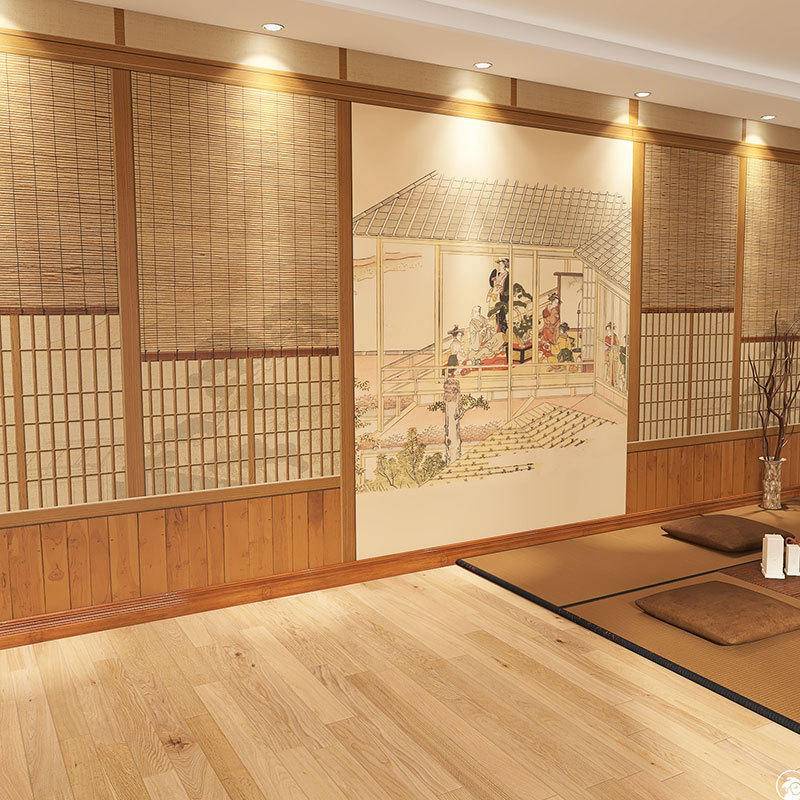 วอลล์เปเปอร์ไม้ ลาย Ukiyoe 3D สไตล์ญี่ปุ่น สําหรับตกแต่งผนังร้านอาหาร ร้านซูชิ
